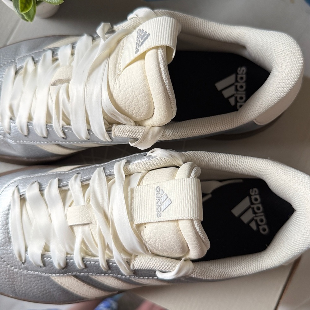 Adidas VL Court 3.0 Women's Shoes - Metallic Silver and White NEW in Box Size 8 - Picture 10 of 14